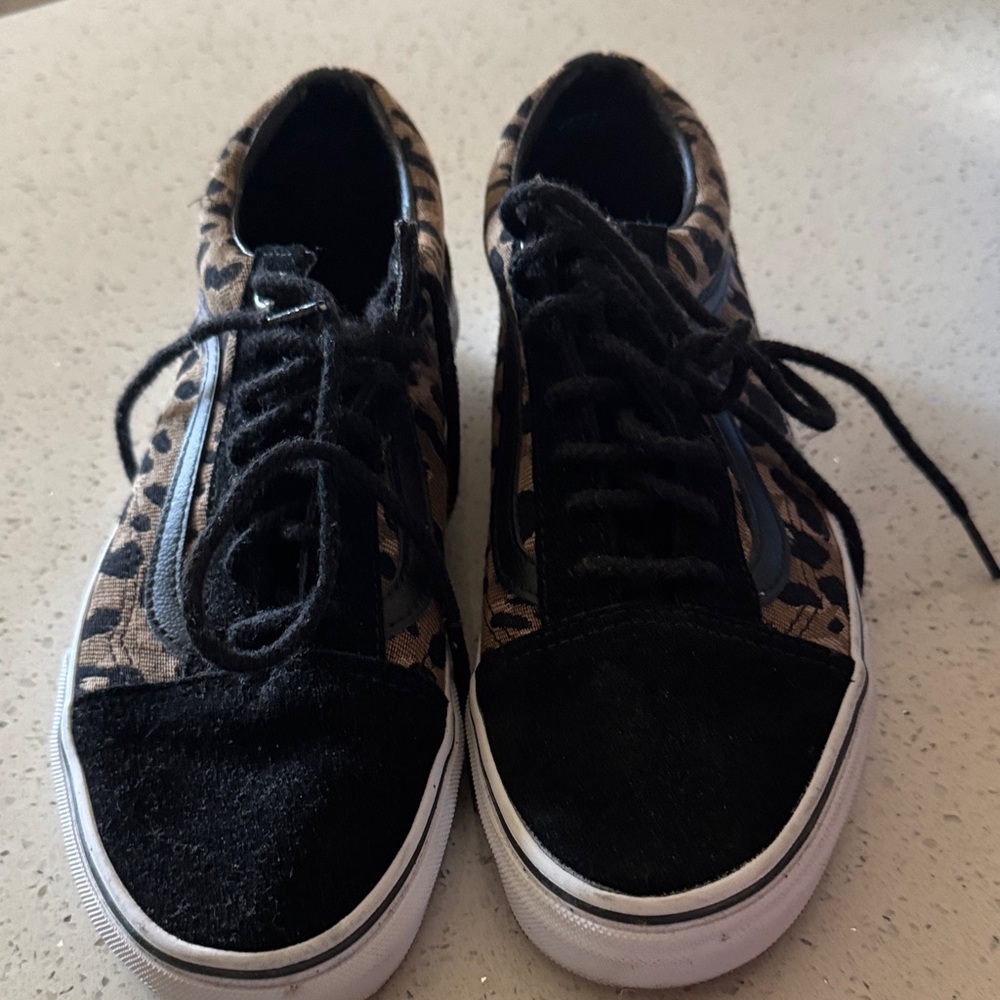 Vans Black and Leopard Print Sneakers